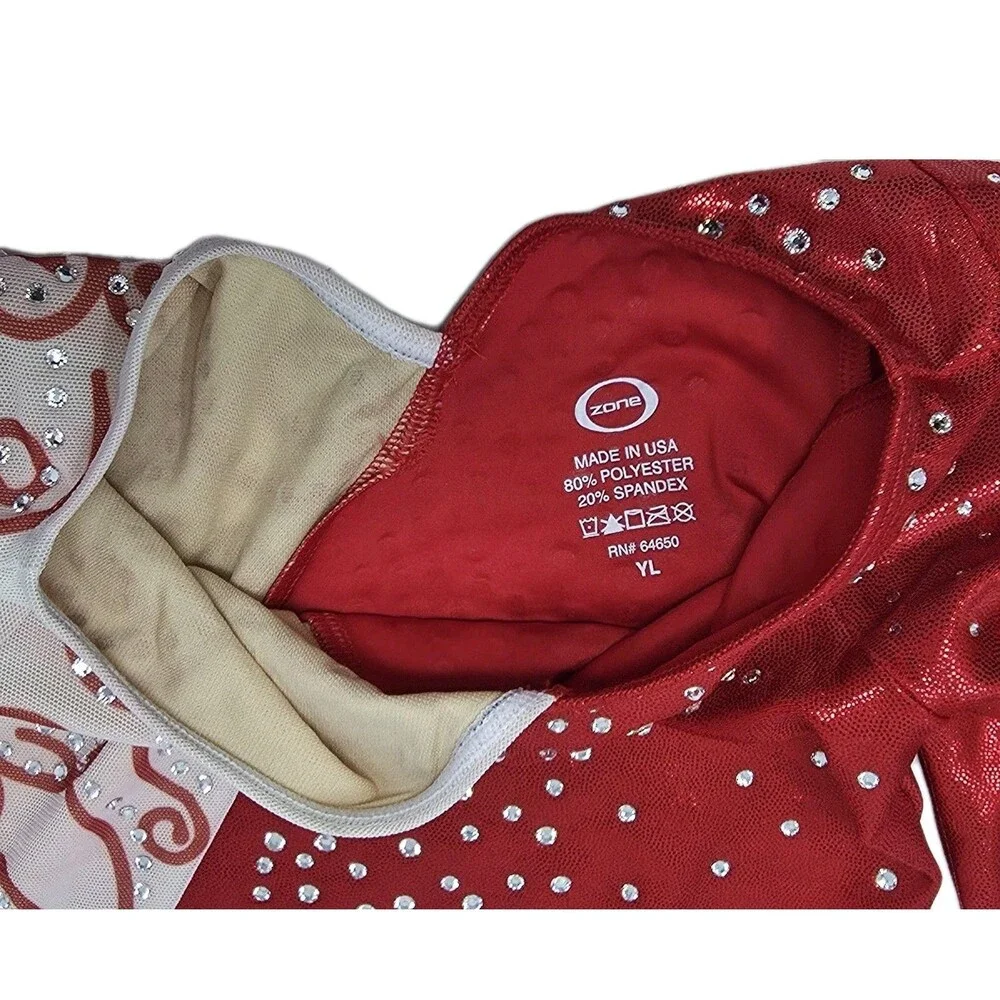 Ozone Competition Leotard Bling Vneck LS Size YL Youth Large NWOT Red 64650